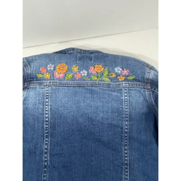 Garnet Hill Kids Jean Jacket with Embroidered Flowers Size Large - Picture 9 of 16